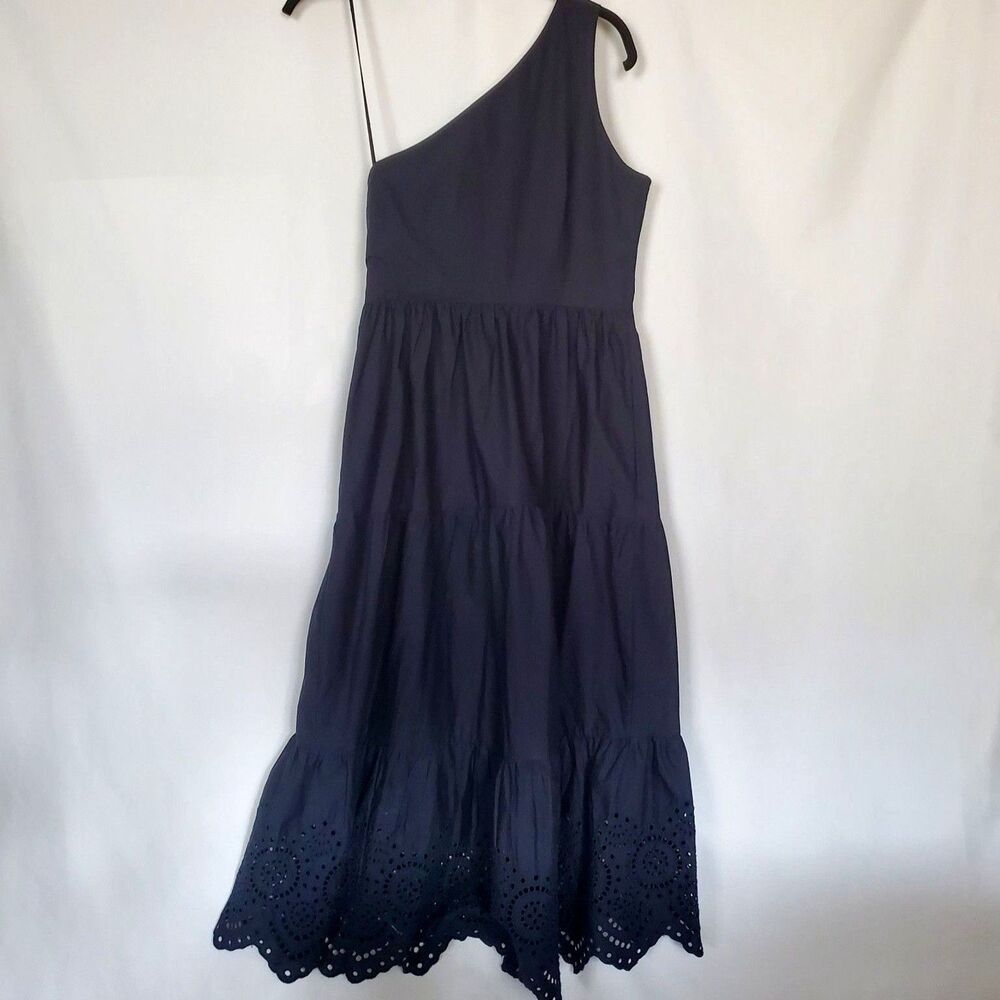 Gap Women's Maxi Dress Size 4 Navy Blue One Shoulder Cotton Poplin Lined - Picture 6 of 9